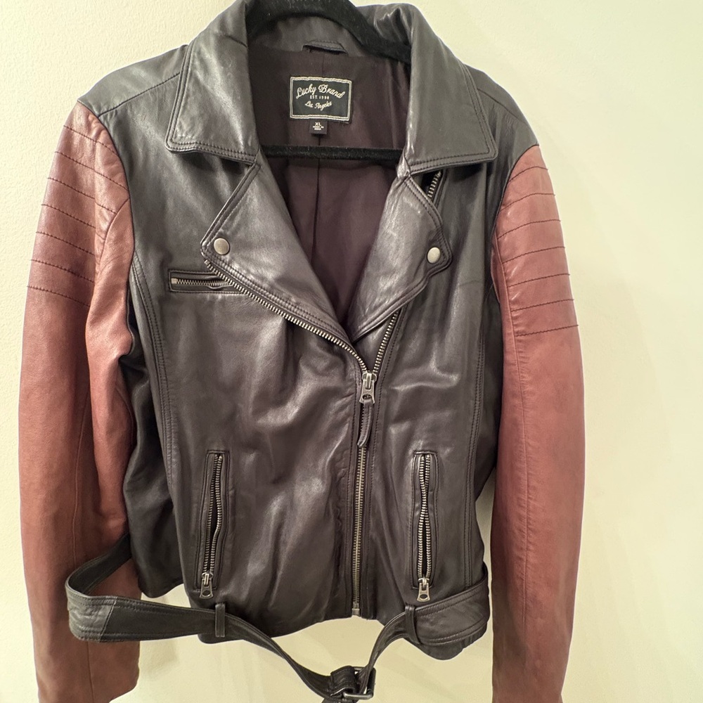 Lucky Brand Two Tone Leather Jacket Black and Brown